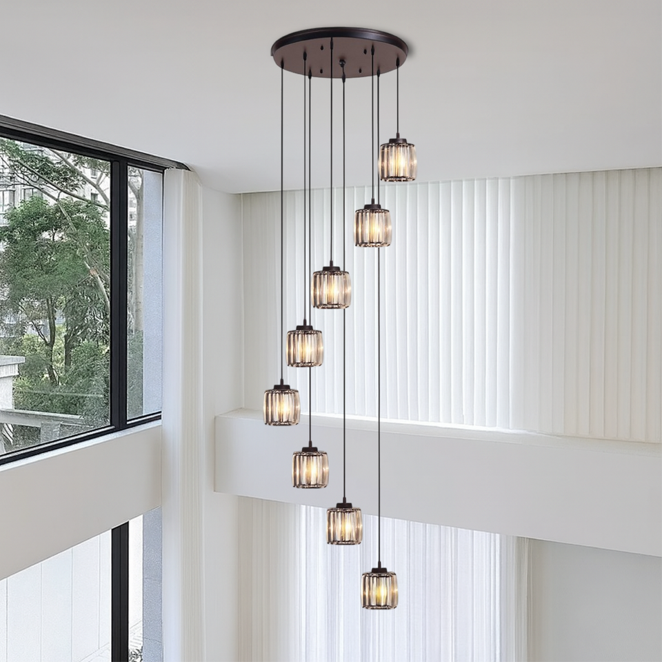 Crystal Stair Chandelier-Lighting > Chandeliers & Pendant Lights-casanuva-8 Heads-Tri-Color Dimmable-casanuva