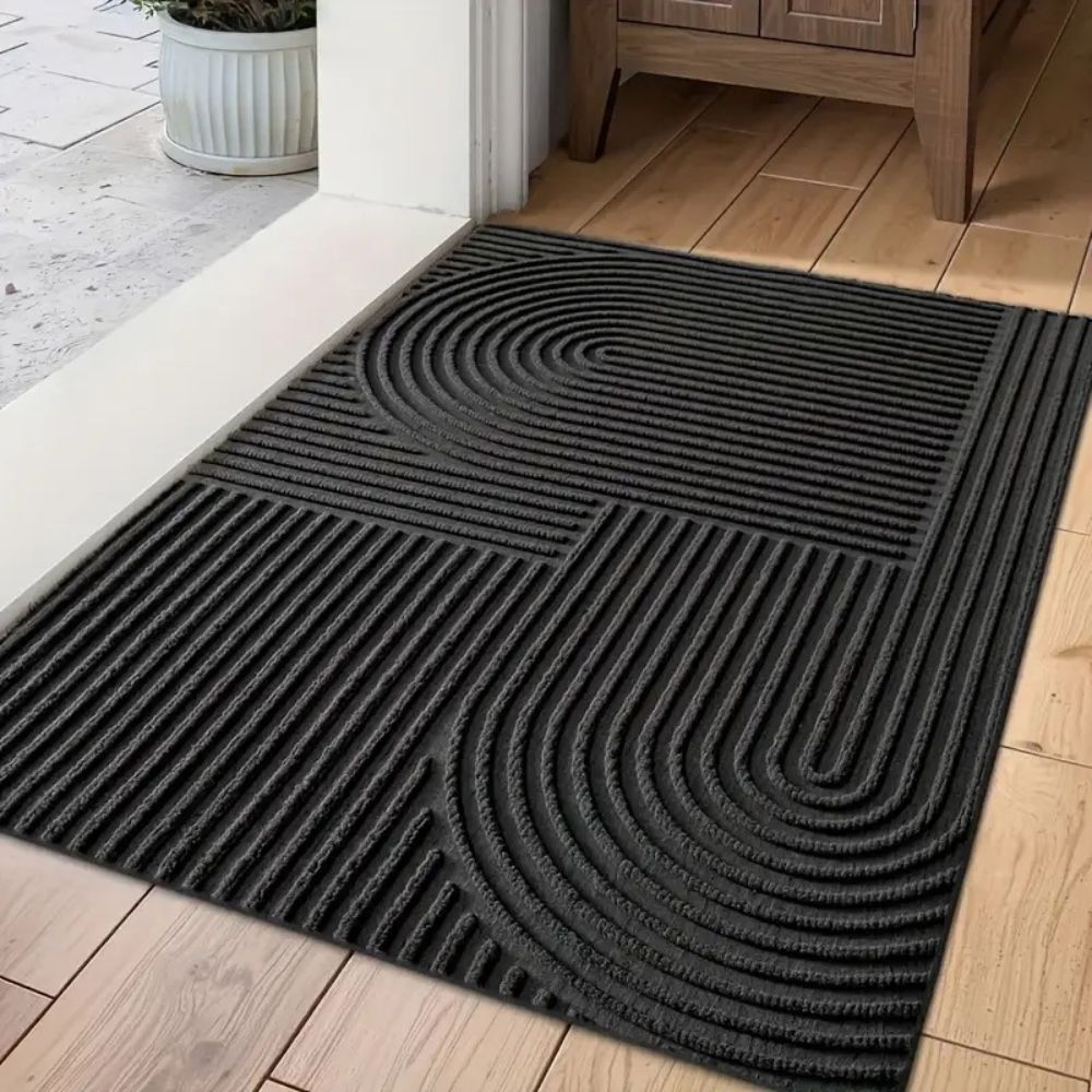 Curved Thread Line Indoor Door Mat-Rugs & Mats > Door Mats-casanuva-Charcoal Shade-18"x29.5"-casanuva