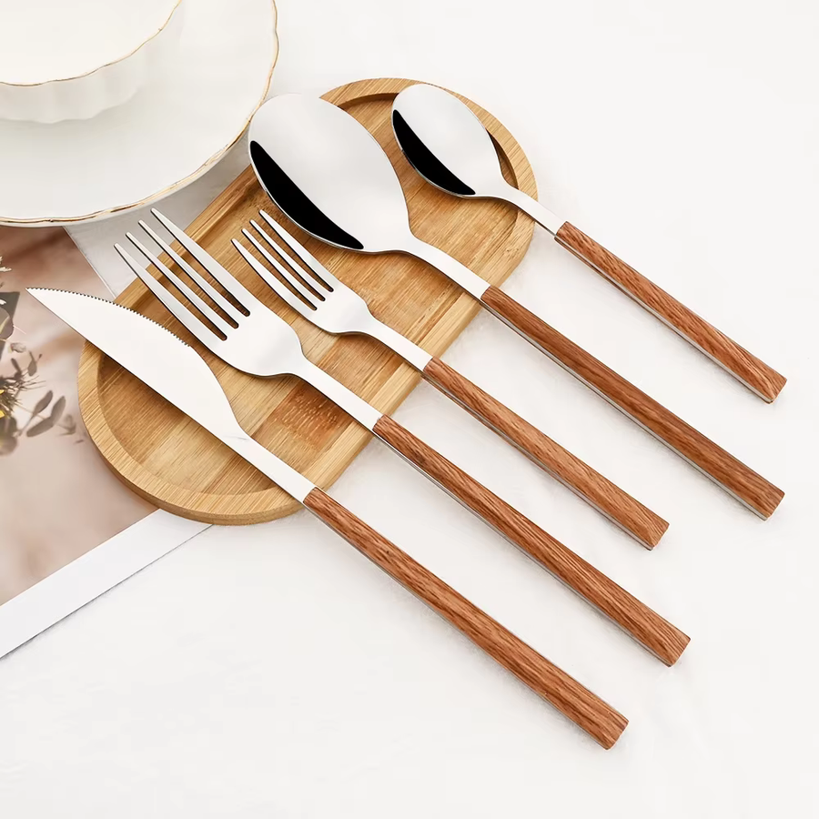 Cutlery Set with Wood-Inspired Handles for Stylish Dining-Kitchen & Dining > Cutlery-casanuva-casanuva