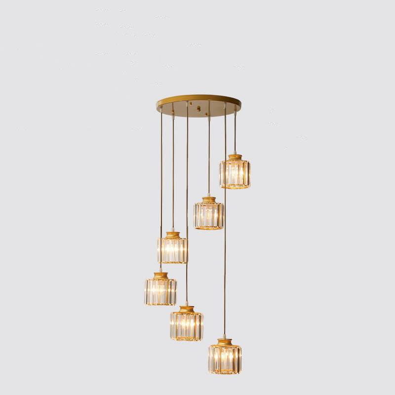 Cylindrical Crystal 6-Light Stairway Chandelier-Lighting > Chandeliers & Pendant Lights-casanuva-casanuva