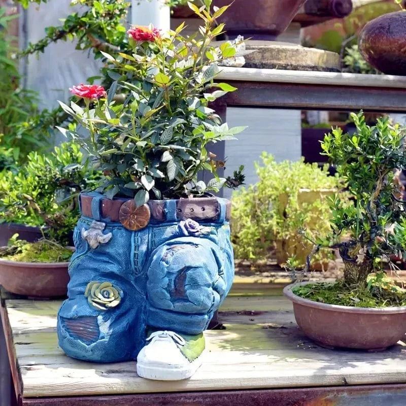 Denim Flower Pot Sculptural Resin Planter for Succulents-Home Decor > Decorative Accessories-casanuva-casanuva