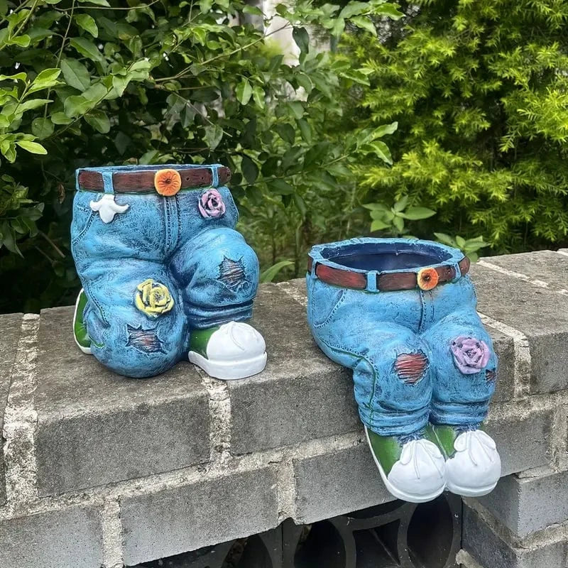 Denim Flower Pot Sculptural Resin Planter for Succulents-Home Decor > Decorative Accessories-casanuva-casanuva