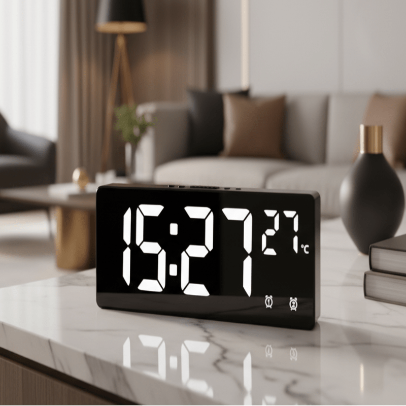 Digital Alarm Clock with Voice Control and Dual Alarm Function-Home Decor > Clocks-casanuva-White-casanuva
