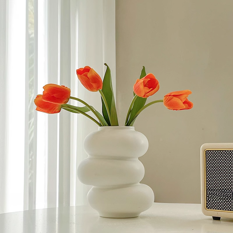 Donut Vase Flower Arrangement Set-Home Decor > Vases-casanuva-A-Orange Tulips-casanuva