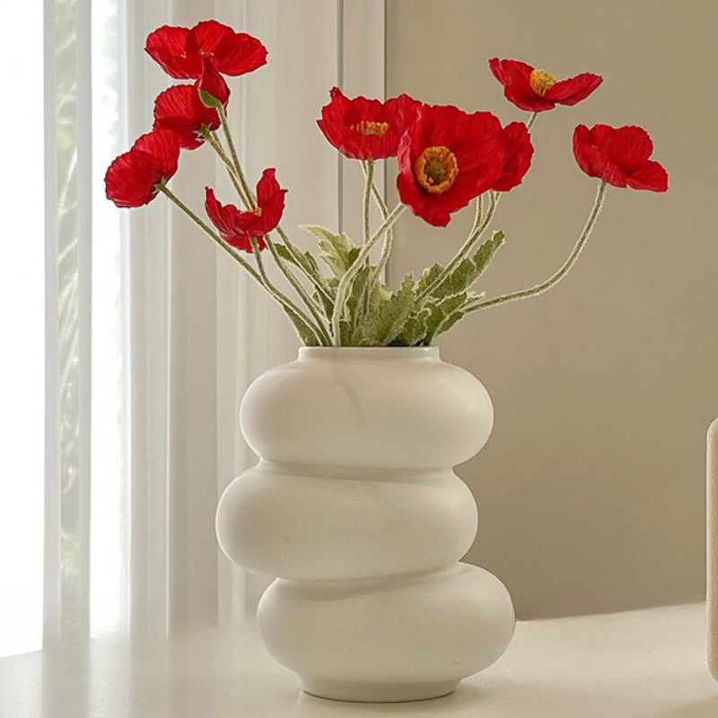 Donut Vase Flower Arrangement Set-Home Decor > Vases-casanuva-A-Red Poppy-casanuva