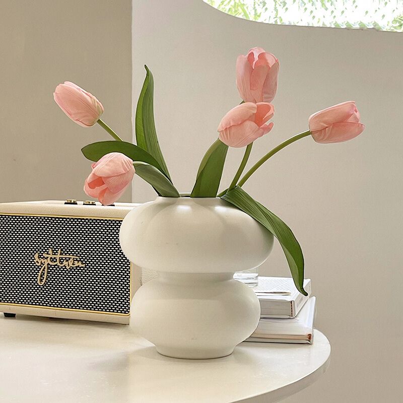 Donut Vase Flower Arrangement Set-Home Decor > Vases-casanuva-B-Pink Tulips-casanuva
