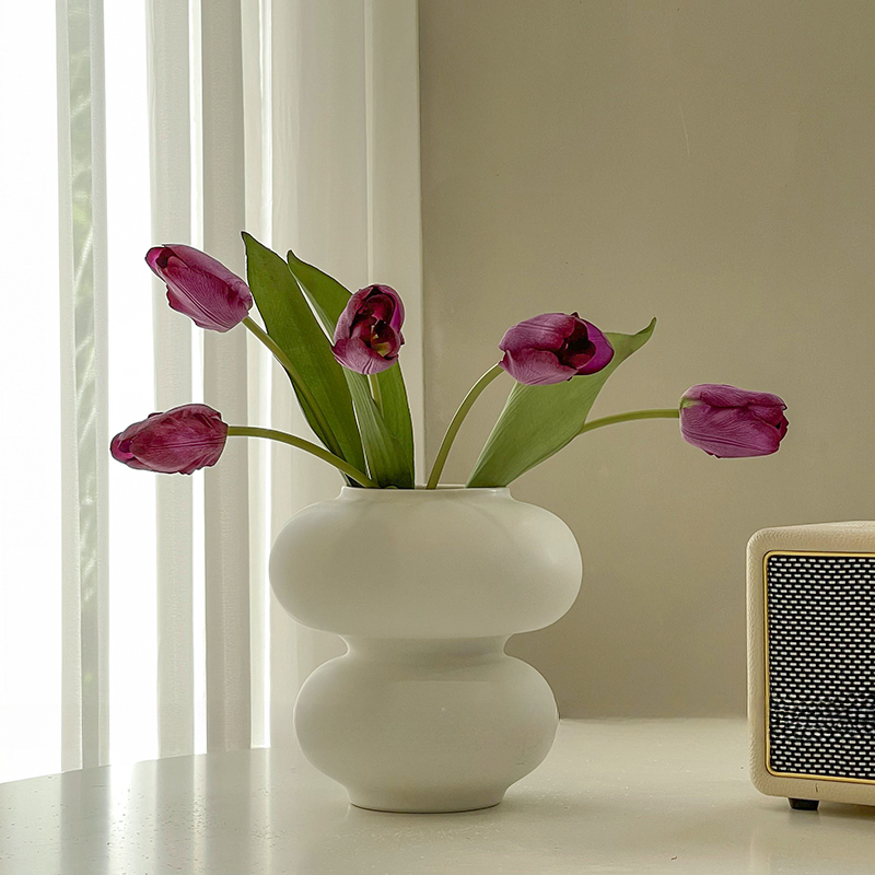 Donut Vase Flower Arrangement Set-Home Decor > Vases-casanuva-B-Purple Tulips-casanuva