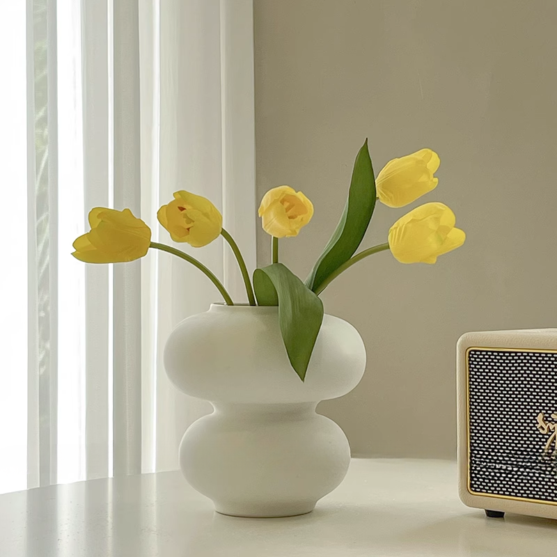Donut Vase Flower Arrangement Set-Home Decor > Vases-casanuva-B-Yellow Tulips-casanuva