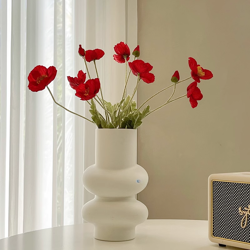 Donut Vase Flower Arrangement Set-Home Decor > Vases-casanuva-C-Red Poppy-casanuva