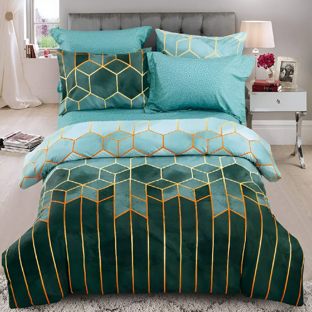 Duvet Cover Set 3 Piece Golden Cosmo Design-Bedding & Bath > Bedding Sets-casanuva-Queen-Emerald Mist-casanuva