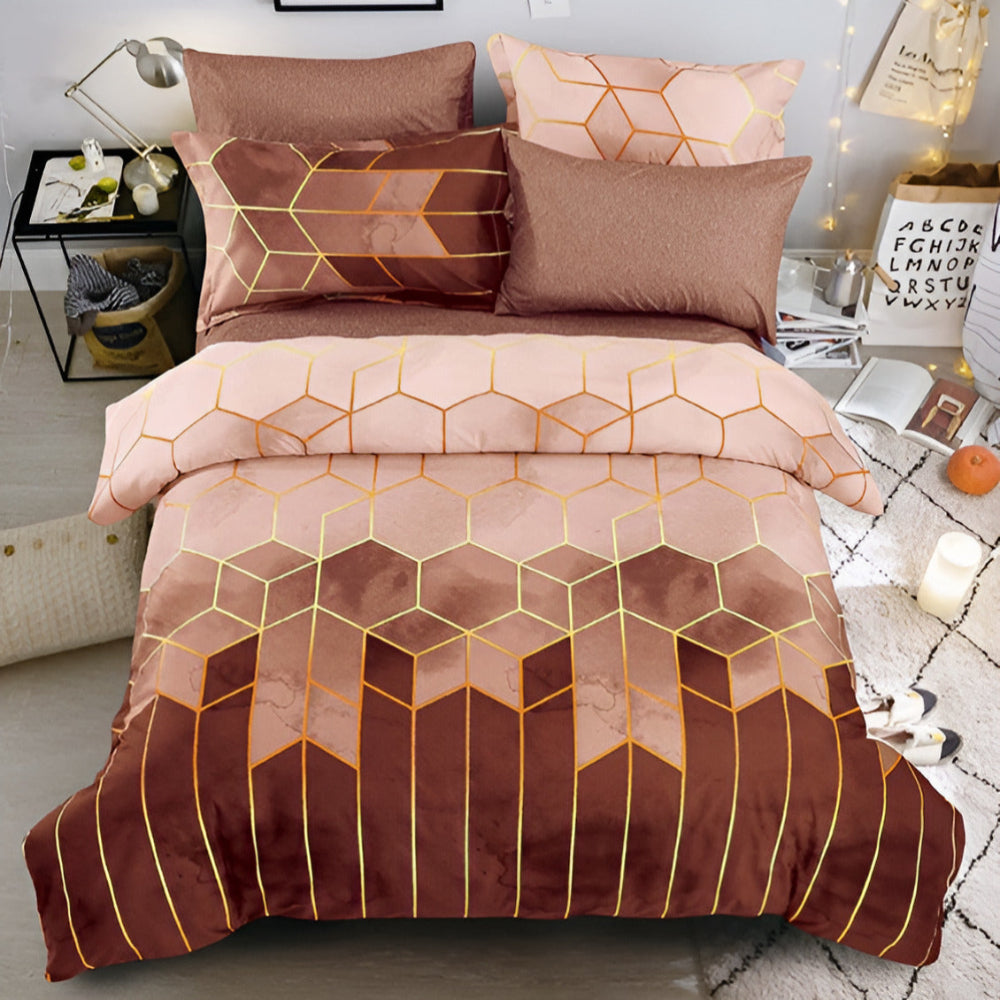 Duvet Cover Set 3 Piece Golden Cosmo Design-Bedding & Bath > Bedding Sets-casanuva-Queen-Rose Ember-casanuva