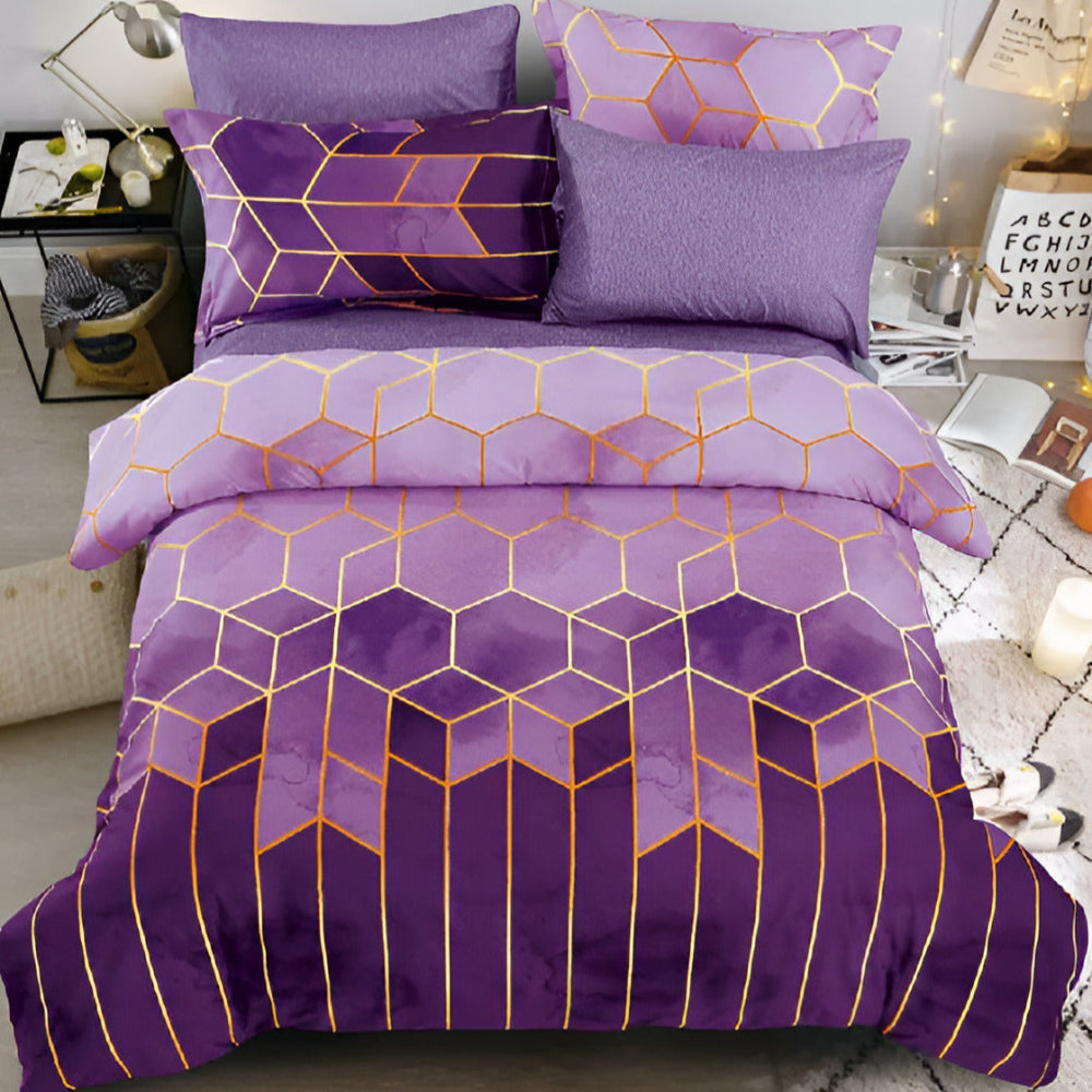 Duvet Cover Set 3 Piece Golden Cosmo Design-Bedding & Bath > Bedding Sets-casanuva-Queen-Violet Nova-casanuva
