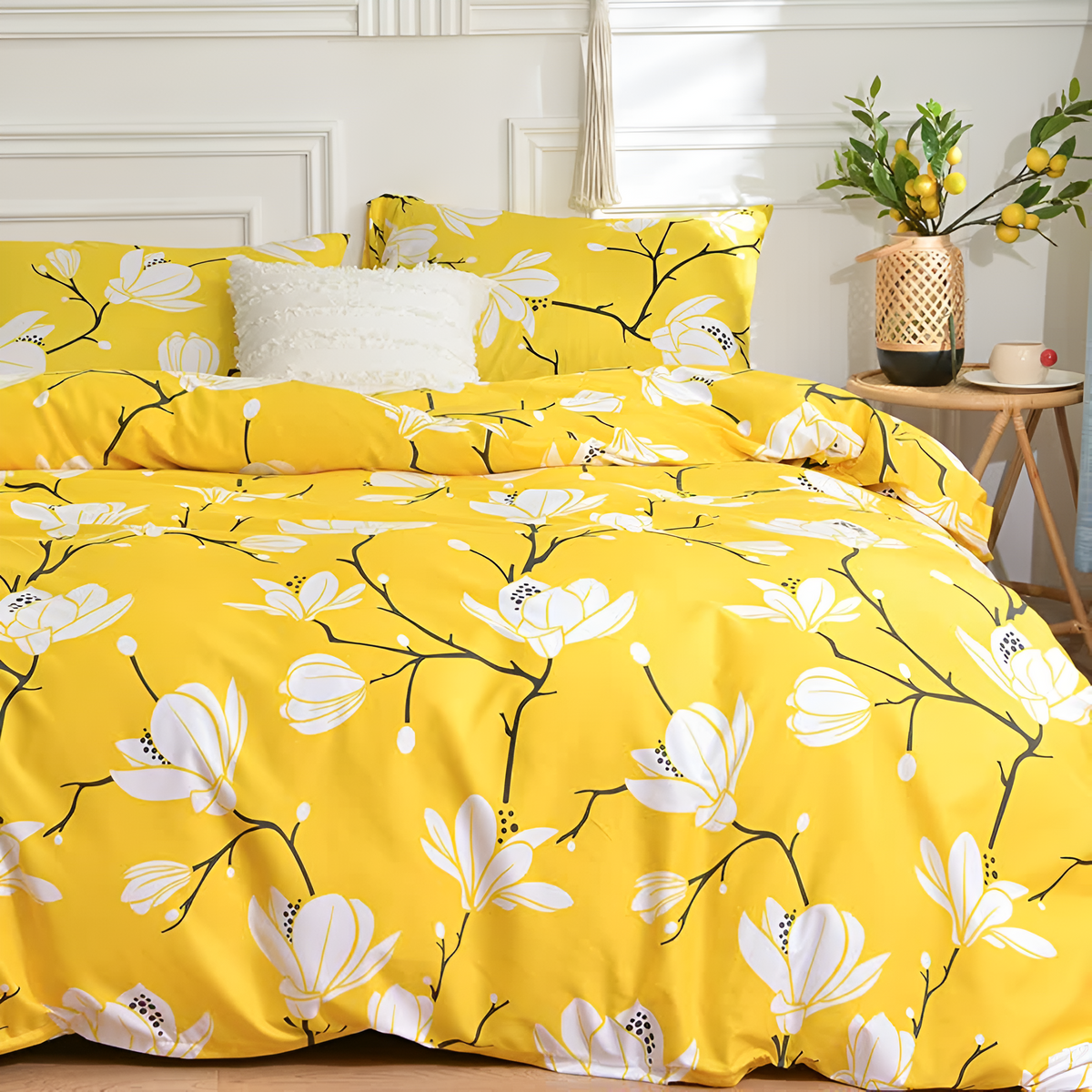 Duvet Cover Set Yellow Blossom 3 Piece-Bedding & Bath > Bedding Sets-casanuva-casanuva