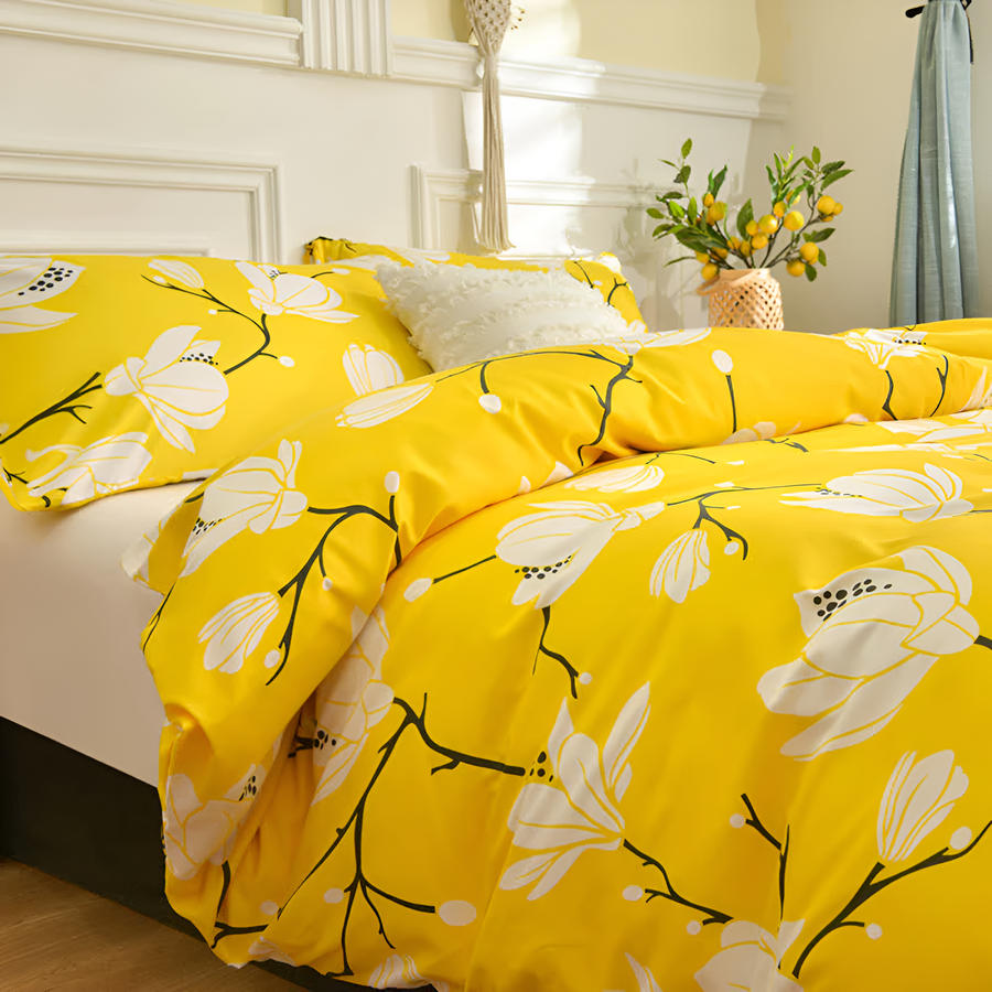 Duvet Cover Set Yellow Blossom 3 Piece-Bedding & Bath > Bedding Sets-casanuva-casanuva