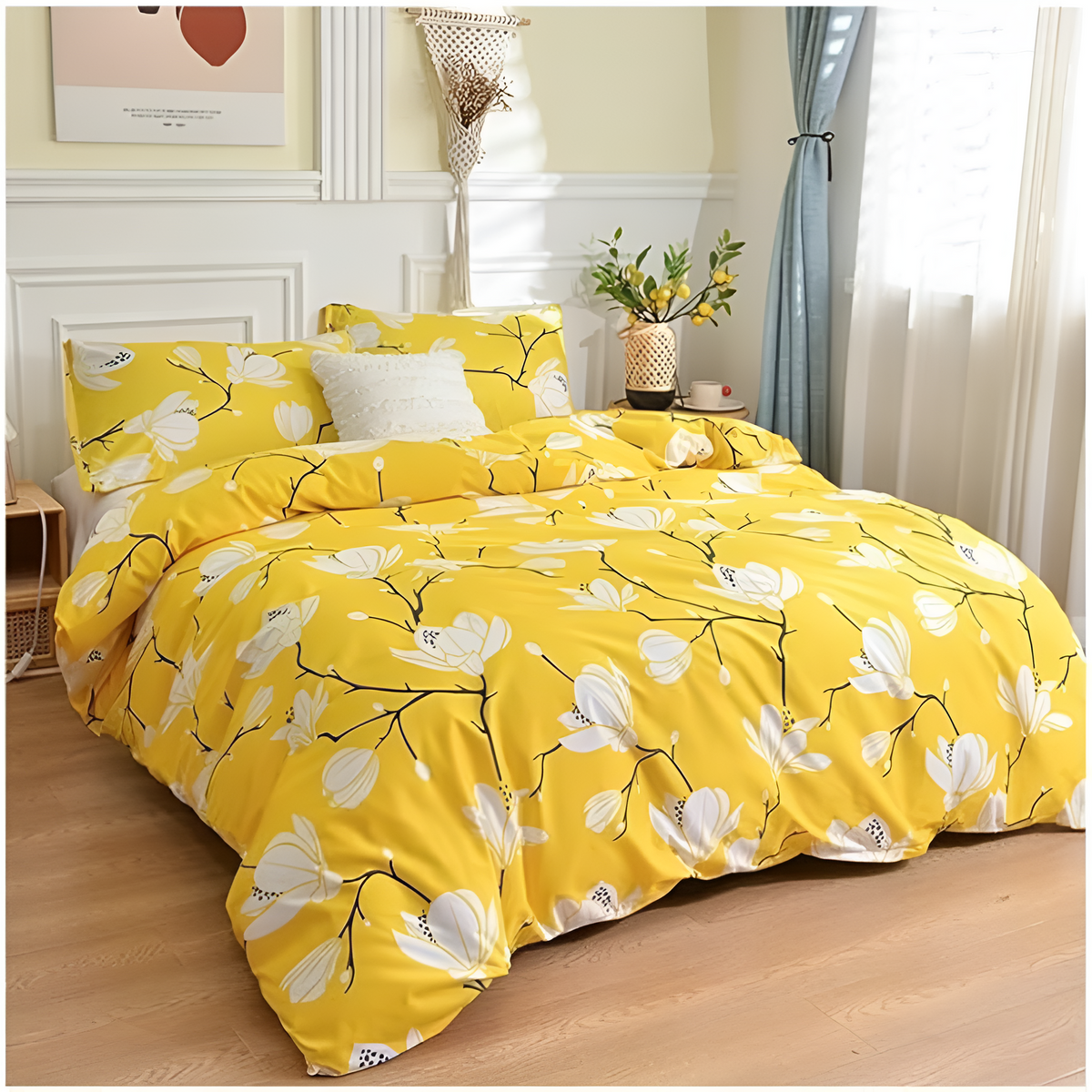 Duvet Cover Set Yellow Blossom 3 Piece-Bedding & Bath > Bedding Sets-casanuva-Full-casanuva