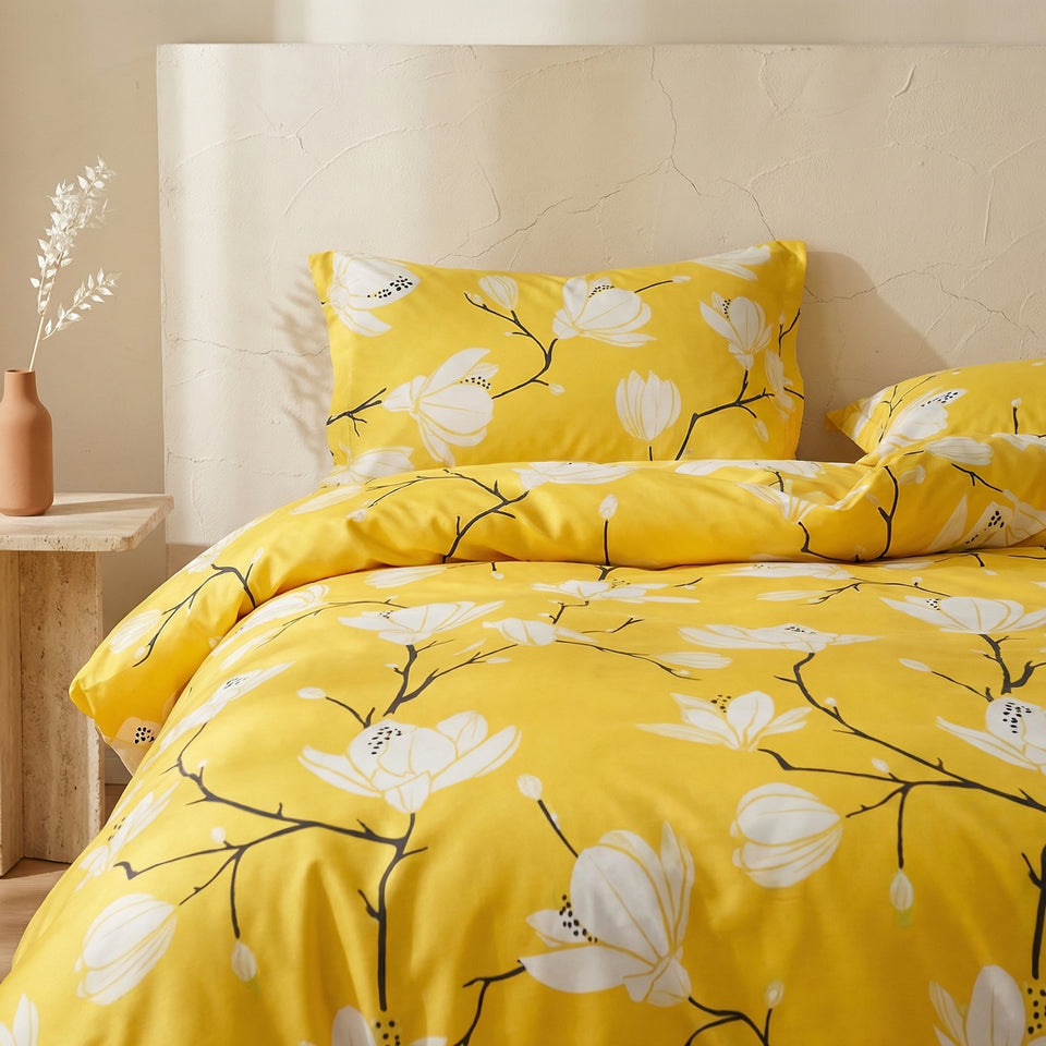 Duvet Cover Set Yellow Blossom 3 Piece-Bedding & Bath > Bedding Sets-casanuva-casanuva