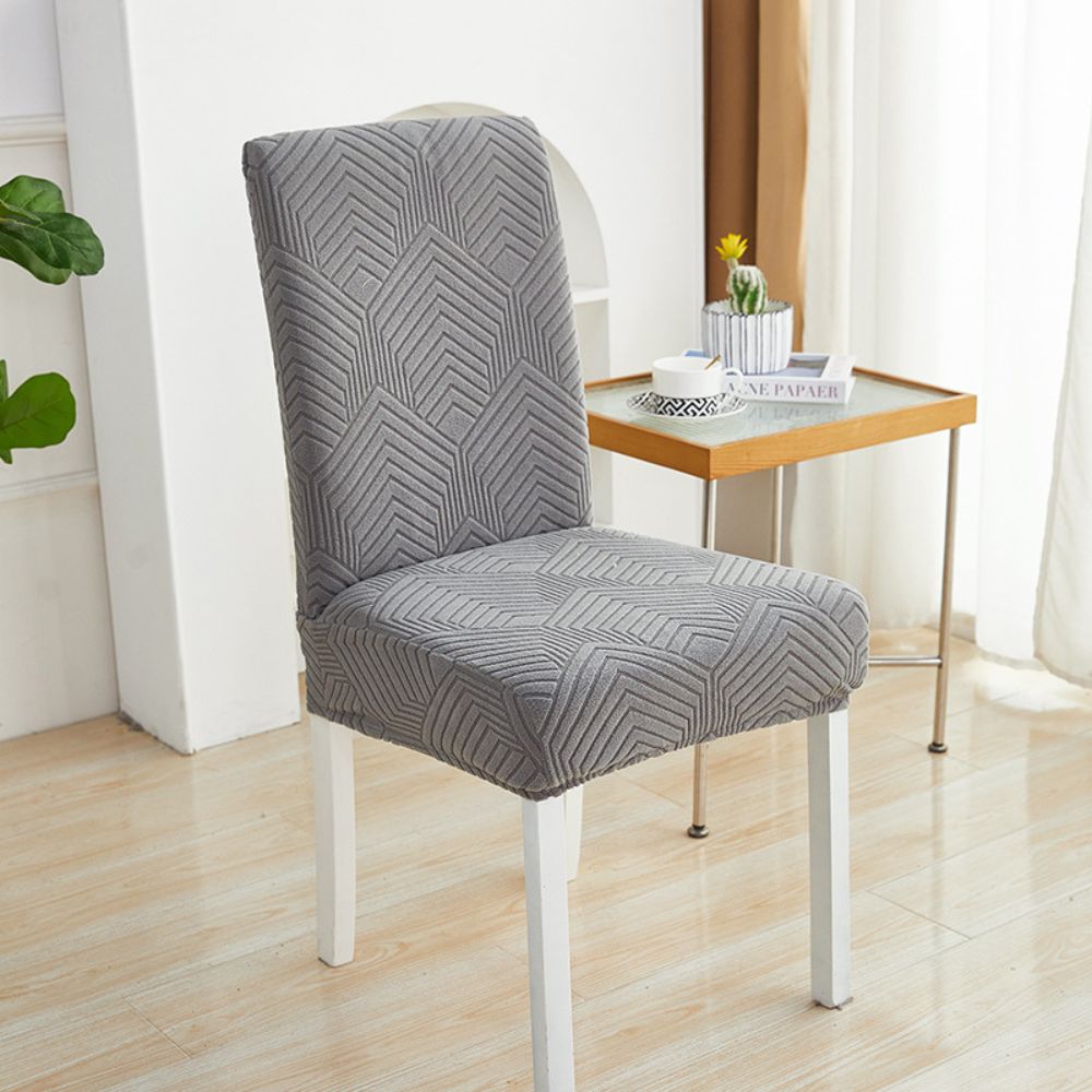 Elastic Jacquard Chair Cover-Covers & Textiles > Chair Covers-casanuva-Chevron Maze-Charcoal Gray-casanuva