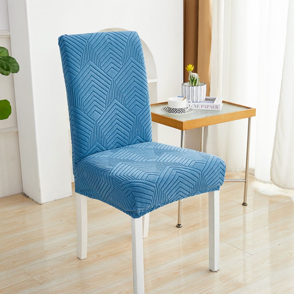 Elastic Jacquard Chair Cover-Covers & Textiles > Chair Covers-casanuva-Chevron Maze-Ocean Blue-casanuva
