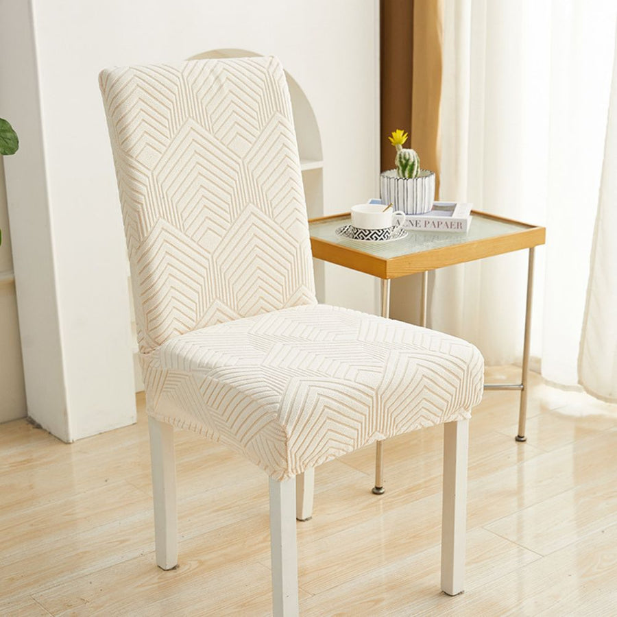 Elastic Jacquard Chair Cover-Covers & Textiles > Chair Covers-casanuva-Chevron Maze-Warm Beige-casanuva