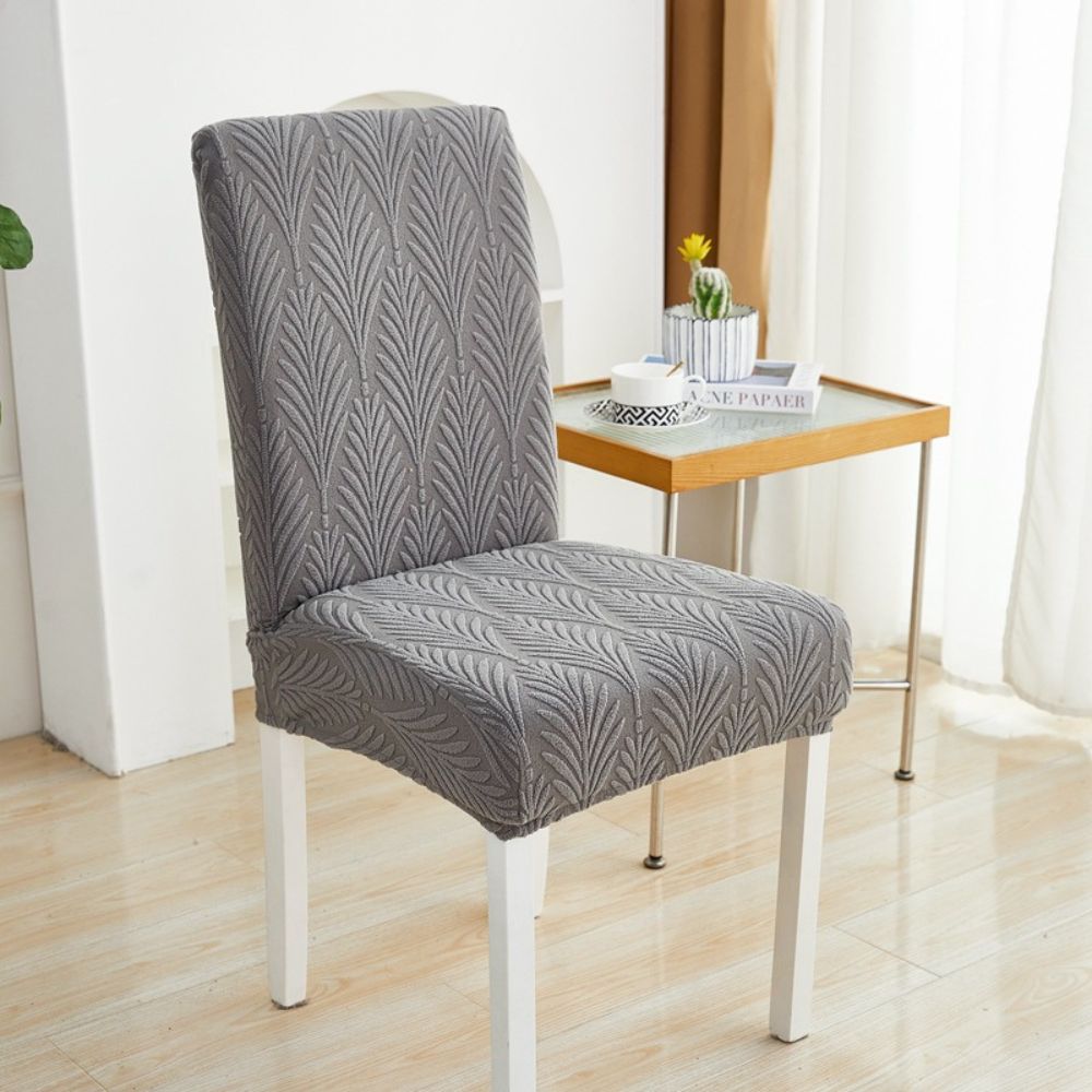 Elastic Jacquard Chair Cover-Covers & Textiles > Chair Covers-casanuva-Palm Weave-Charcoal Gray-casanuva