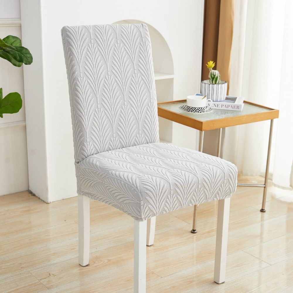 Elastic Jacquard Chair Cover-Covers & Textiles > Chair Covers-casanuva-Palm Weave-Soft White-casanuva