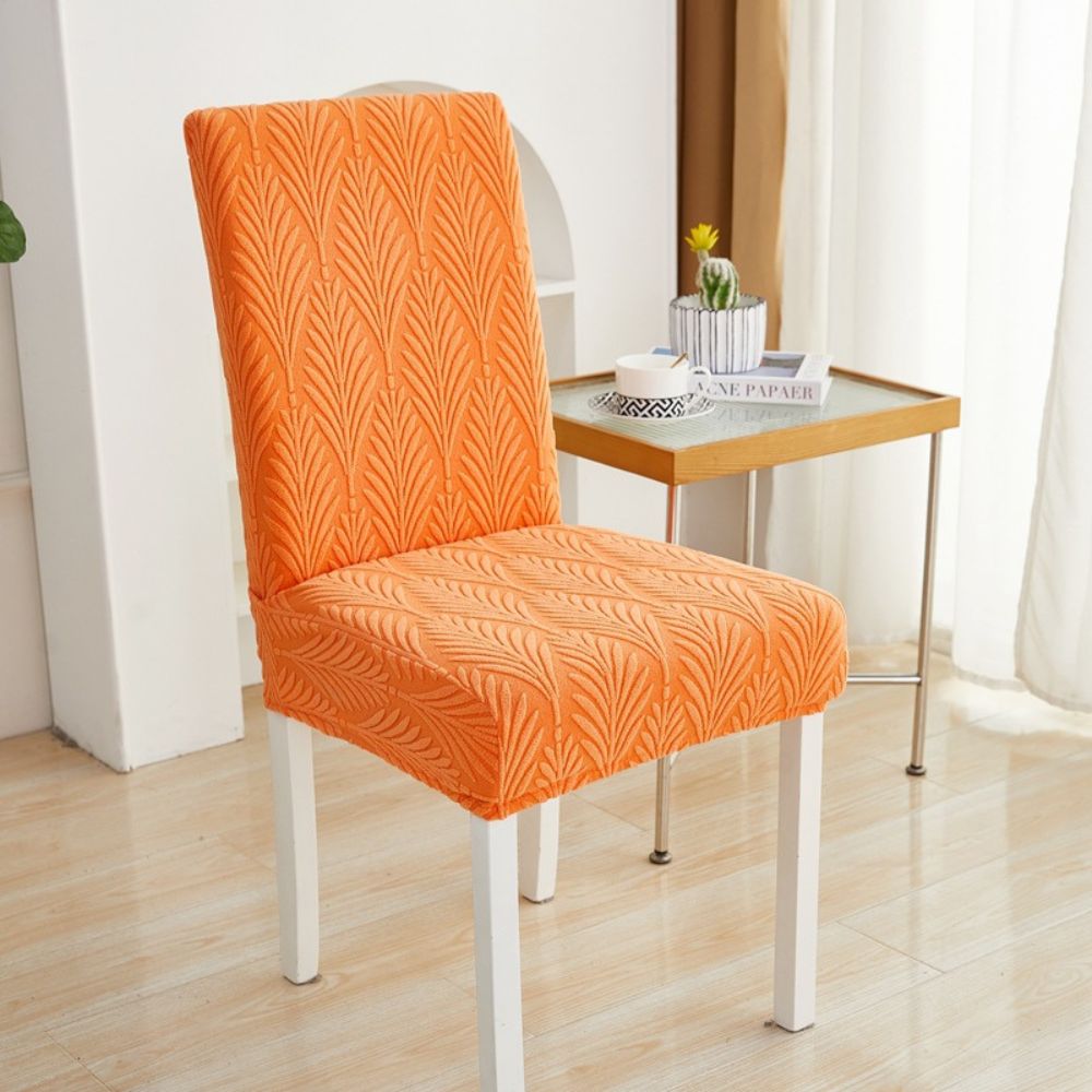 Elastic Jacquard Chair Cover-Covers & Textiles > Chair Covers-casanuva-Palm Weave-Sunset Orange-casanuva