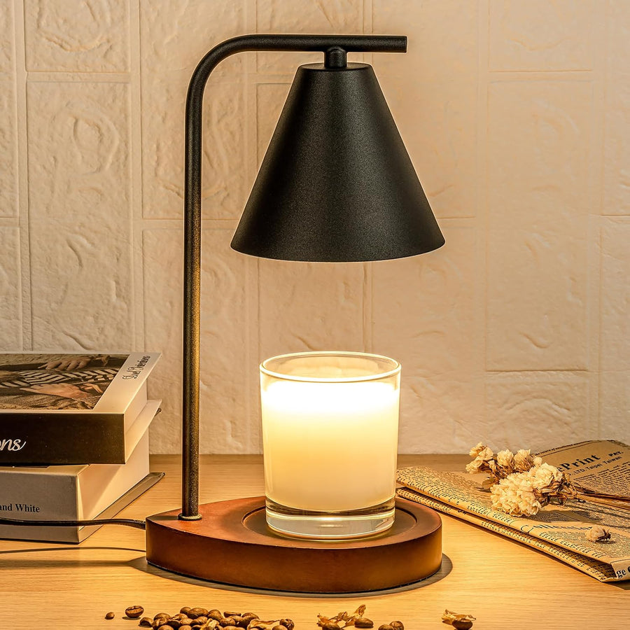 Electric Candle Warmer Table Lamp with Dimmer and Timer-Lighting > Table Lamps-casanuva-Black Walnut-casanuva