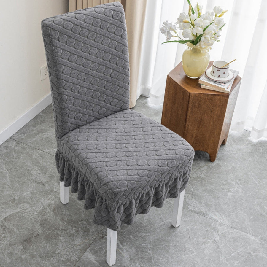 Embossed Oval Knitting Chair Cover-Covers & Textiles > Chair Covers-casanuva-With Ruffles-Charcoal Gray-casanuva