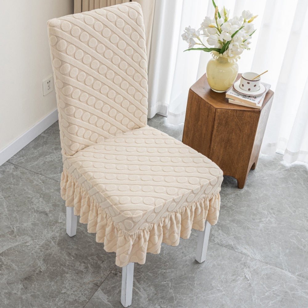Embossed Oval Knitting Chair Cover-Covers & Textiles > Chair Covers-casanuva-With Ruffles-Cream Beige-casanuva