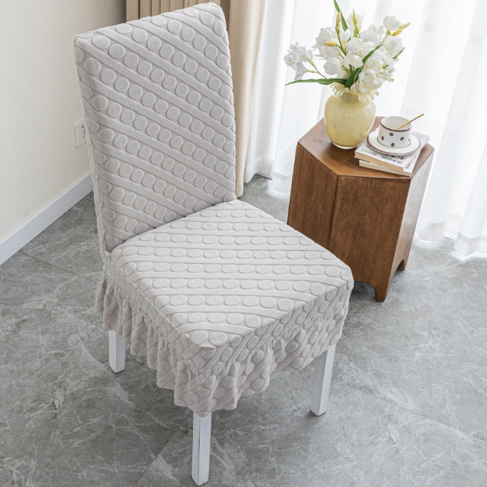 Embossed Oval Knitting Chair Cover-Covers & Textiles > Chair Covers-casanuva-With Ruffles-Pale Gray-casanuva