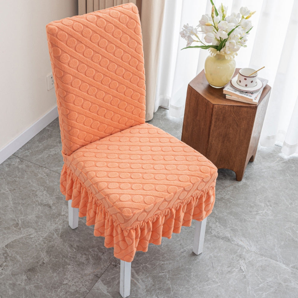 Embossed Oval Knitting Chair Cover-Covers & Textiles > Chair Covers-casanuva-With Ruffles-Peach Orange-casanuva