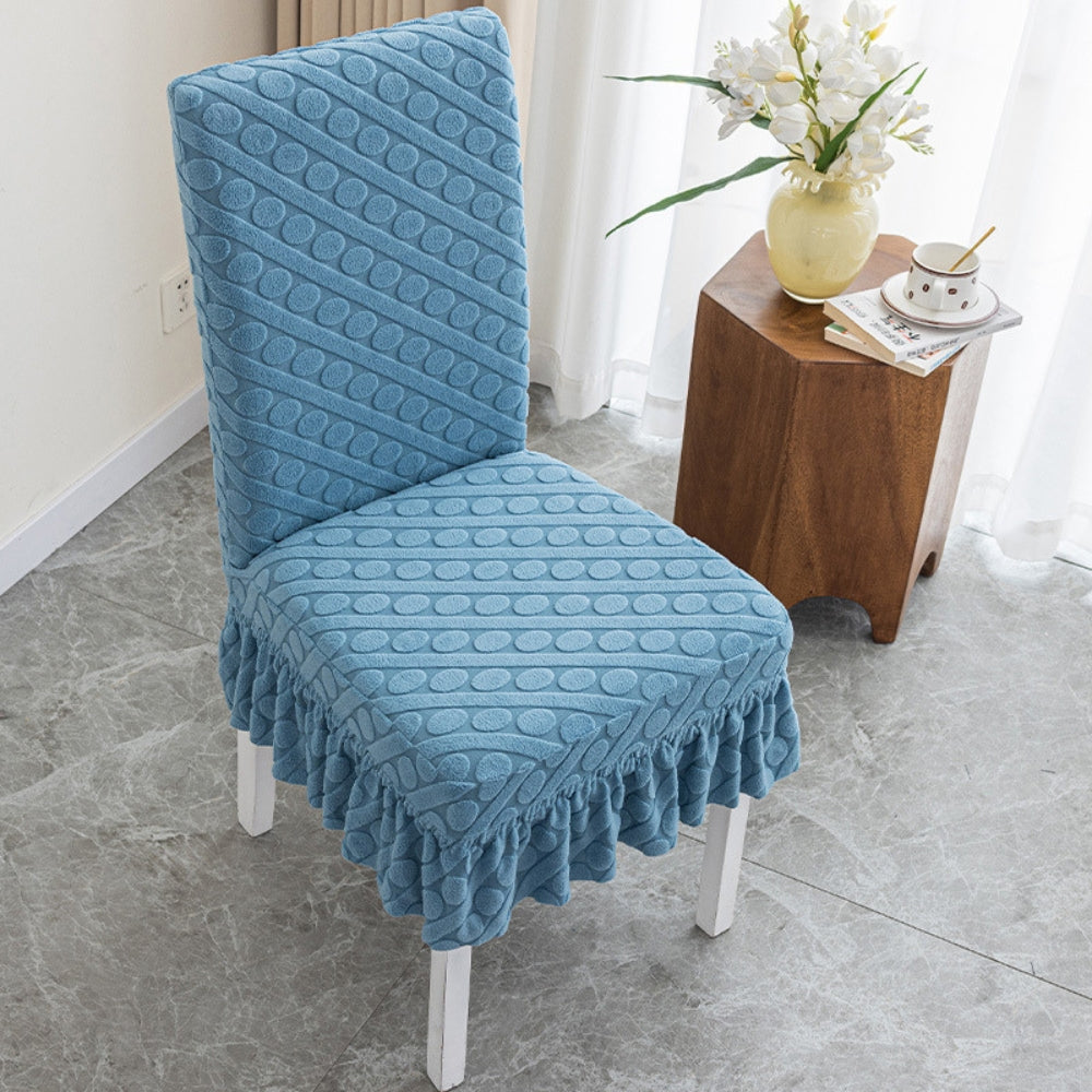 Embossed Oval Knitting Chair Cover-Covers & Textiles > Chair Covers-casanuva-With Ruffles-Sky Blue-casanuva
