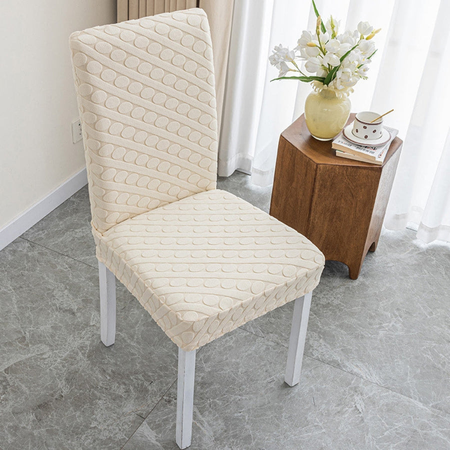 Embossed Oval Knitting Chair Cover-Covers & Textiles > Chair Covers-casanuva-Without Ruffles-Cream Beige-casanuva