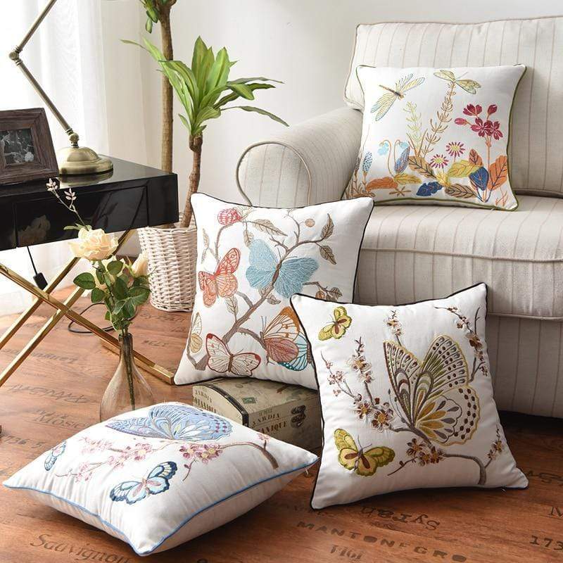 Embroidered Decorative Cushion Country Style Soft Fabric-Covers & Textiles > Throw Pillows-casanuva-casanuva