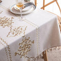 Embroidered Tablecloth Luxe Design-Covers & Textiles > Table Cloths-casanuva-Beige Grace-55"x55"-casanuva