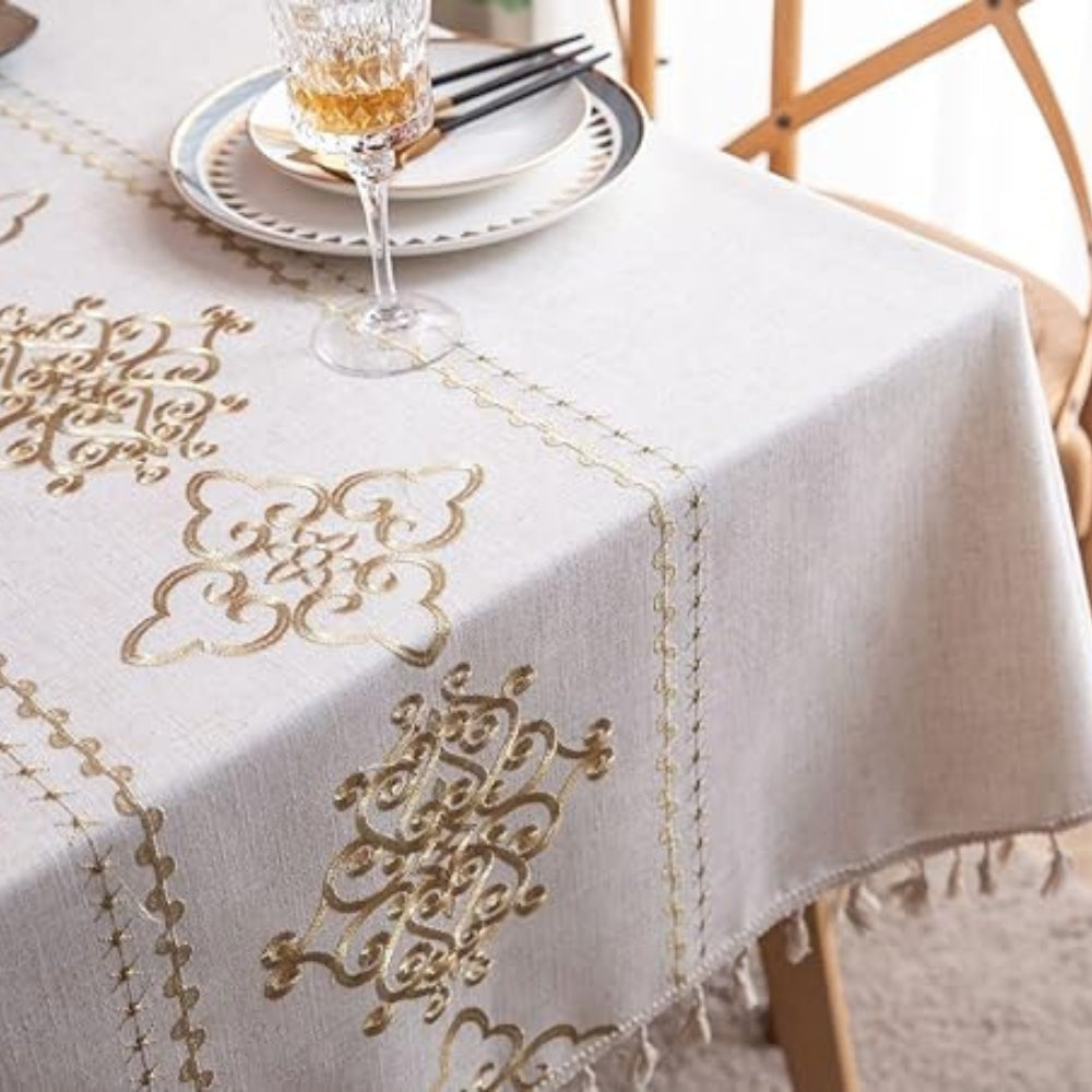 Embroidered Tablecloth Luxe Design-Covers & Textiles > Table Cloths-casanuva-Beige Grace-55"x55"-casanuva
