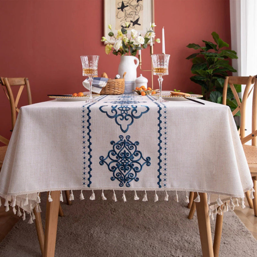 Embroidered Tablecloth Luxe Design-Covers & Textiles > Table Cloths-casanuva-Blue Charm-55"x55"-casanuva