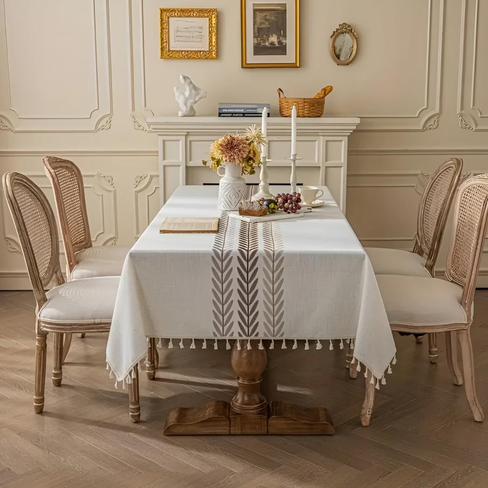 Embroidered Tablecloth with Elegant Leaf Design-Covers & Textiles > Table Cloths-casanuva-casanuva