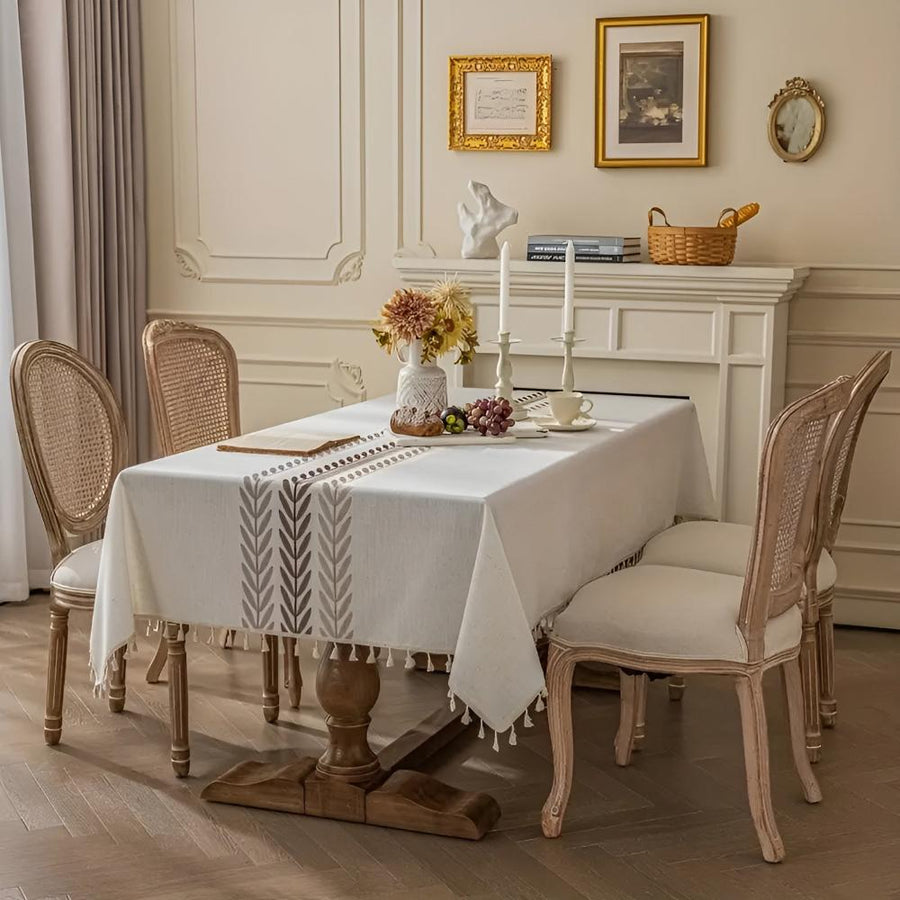Embroidered Tablecloth with Elegant Leaf Design-Covers & Textiles > Table Cloths-casanuva-casanuva