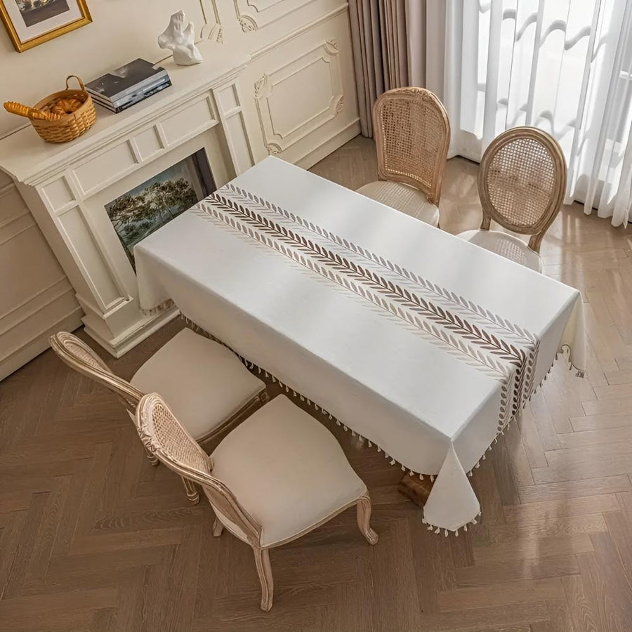 Embroidered Tablecloth with Elegant Leaf Design-Covers & Textiles > Table Cloths-casanuva-39"x55"-casanuva