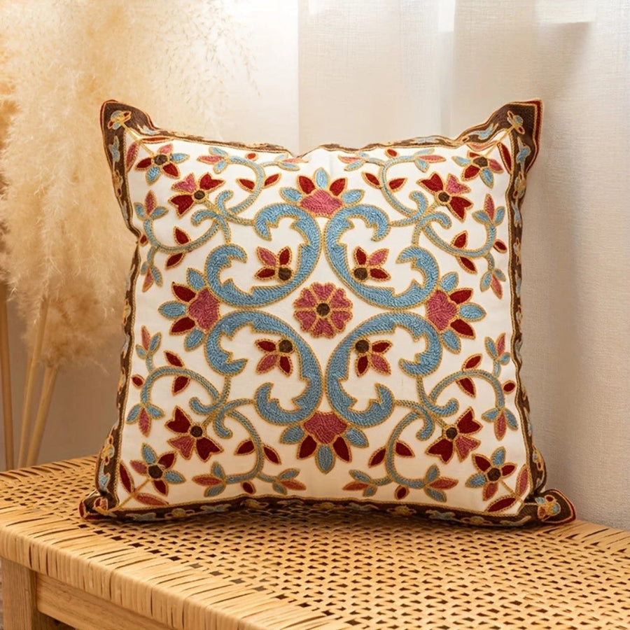 Embroidered Vintage Cushion Cover-Covers & Textiles > Cushion Covers-casanuva-Crimson Vine-casanuva