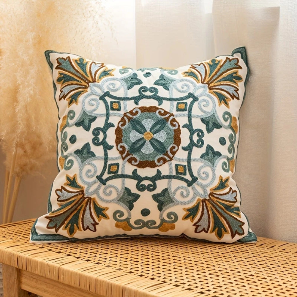 Embroidered Vintage Cushion Cover-Covers & Textiles > Cushion Covers-casanuva-Emerald Crest-casanuva