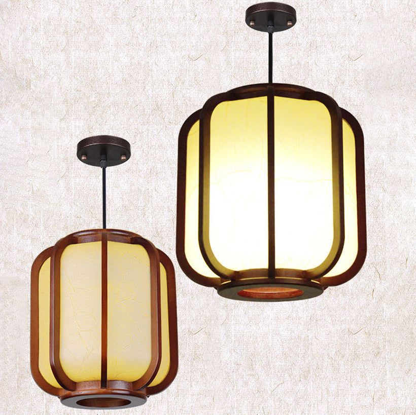 Faux Sheepskin Wooden Lantern Pendant Light 1-Light-Lighting > Pendant Lights-casanuva-casanuva