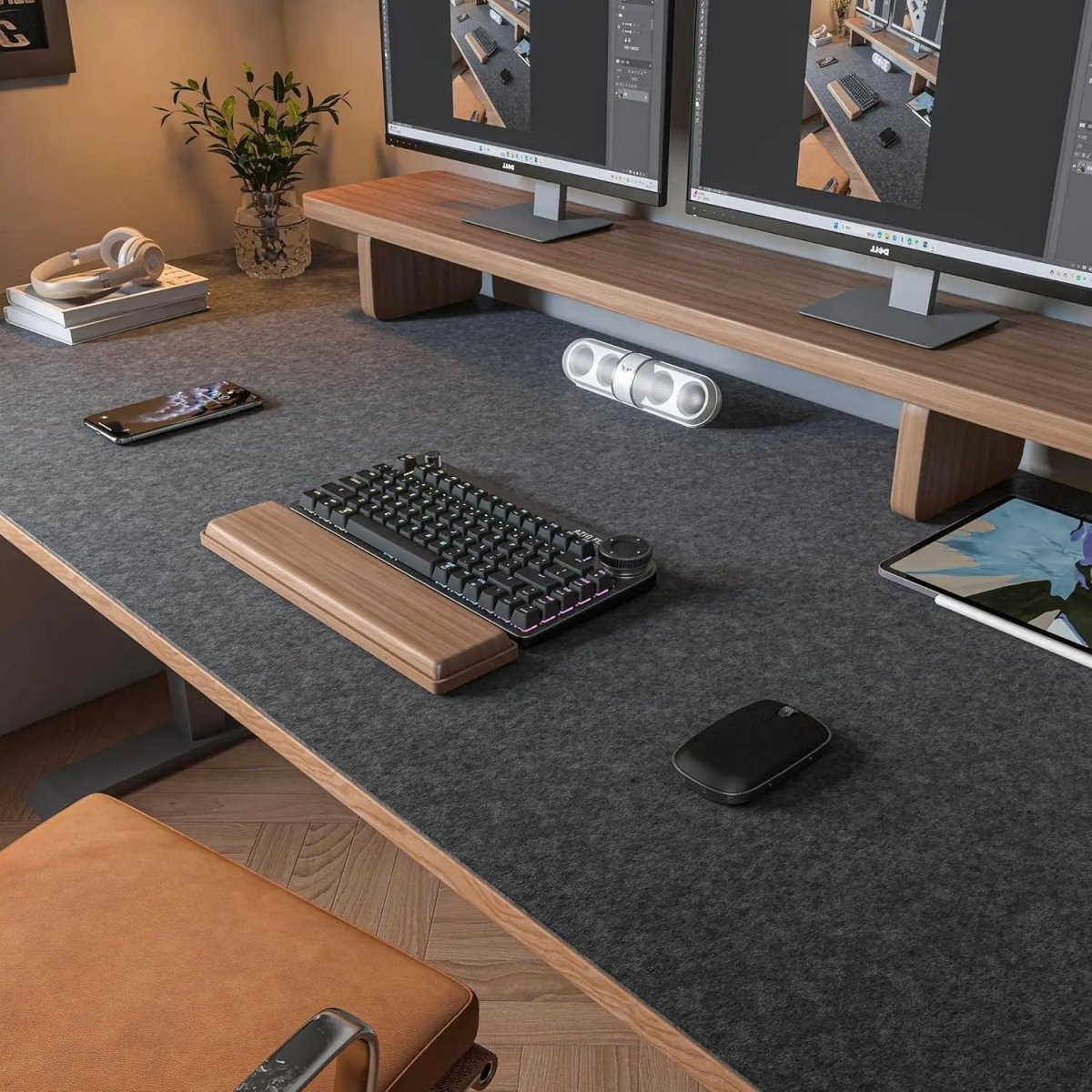 Felt Desk Mat Smooth Surface for Elegant Workspace Protection-Home Decor > Decorative Accessories-casanuva-Dark Gray-casanuva