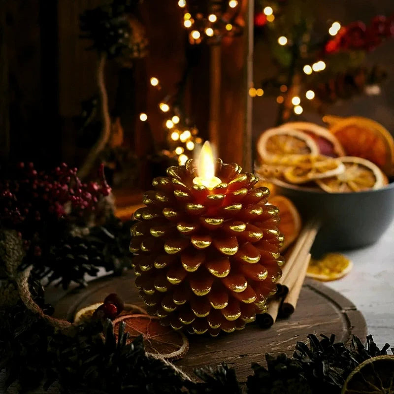 Flameless Pinecone Candle Set-Home Decor > Decorative Accessories-casanuva-Golden Brown-2-Pack-casanuva