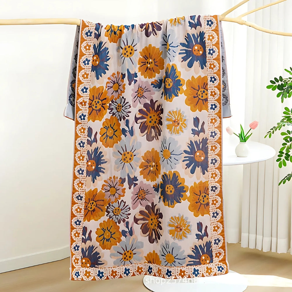 Floral Bath Towel Soft Cotton Absorbent Design-Bedding & Bath > Bath Towels-casanuva-casanuva