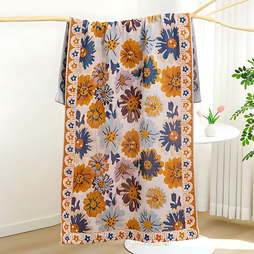 Floral Bath Towel Soft Cotton Absorbent Design-Bedding & Bath > Bath Towels-casanuva-casanuva