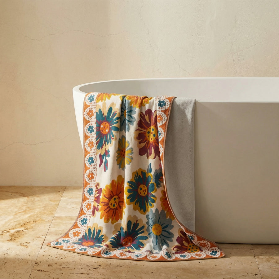 Floral Bath Towel Soft Cotton Absorbent Design-Bedding & Bath > Bath Towels-casanuva-casanuva