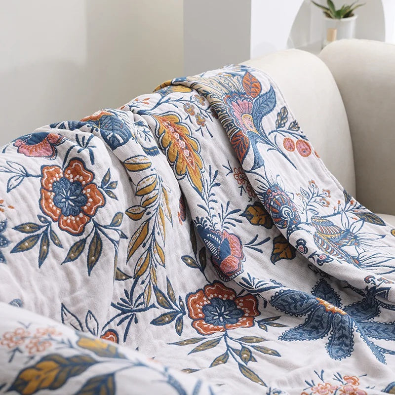 Floral Cotton Blanket 100% Natural Rustic Design-Bedding & Bath > Blankets-casanuva-casanuva