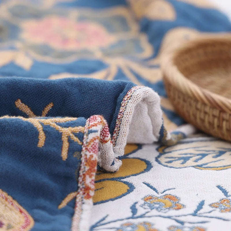 Floral Cotton Blanket 100% Natural Rustic Design-Bedding & Bath > Blankets-casanuva-casanuva